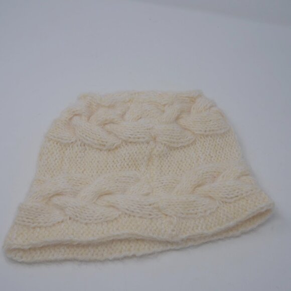 vtg 60s Retro Hand Knit Cream Ivory Mod Cable Pillbox Bucket Hat Cottagecore EUC - Picture 7 of 7